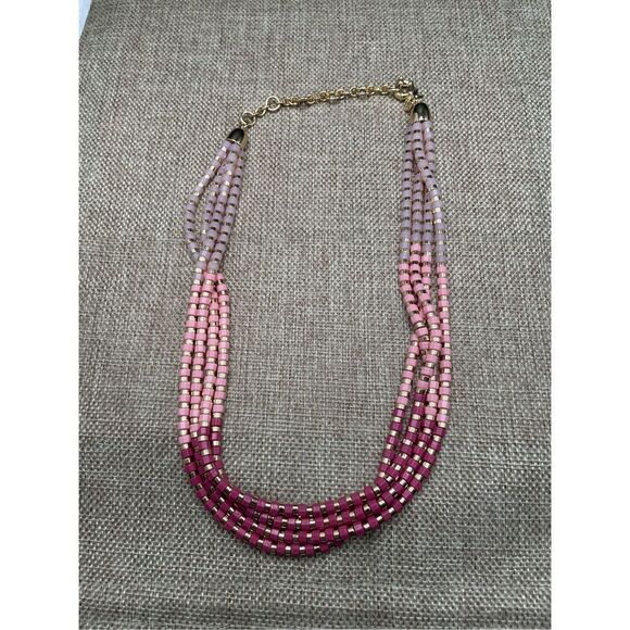 New Talbots Sunny Layered 4 Strand Beaded Pink and Gold Necklace Signed - Picture 5 of 8